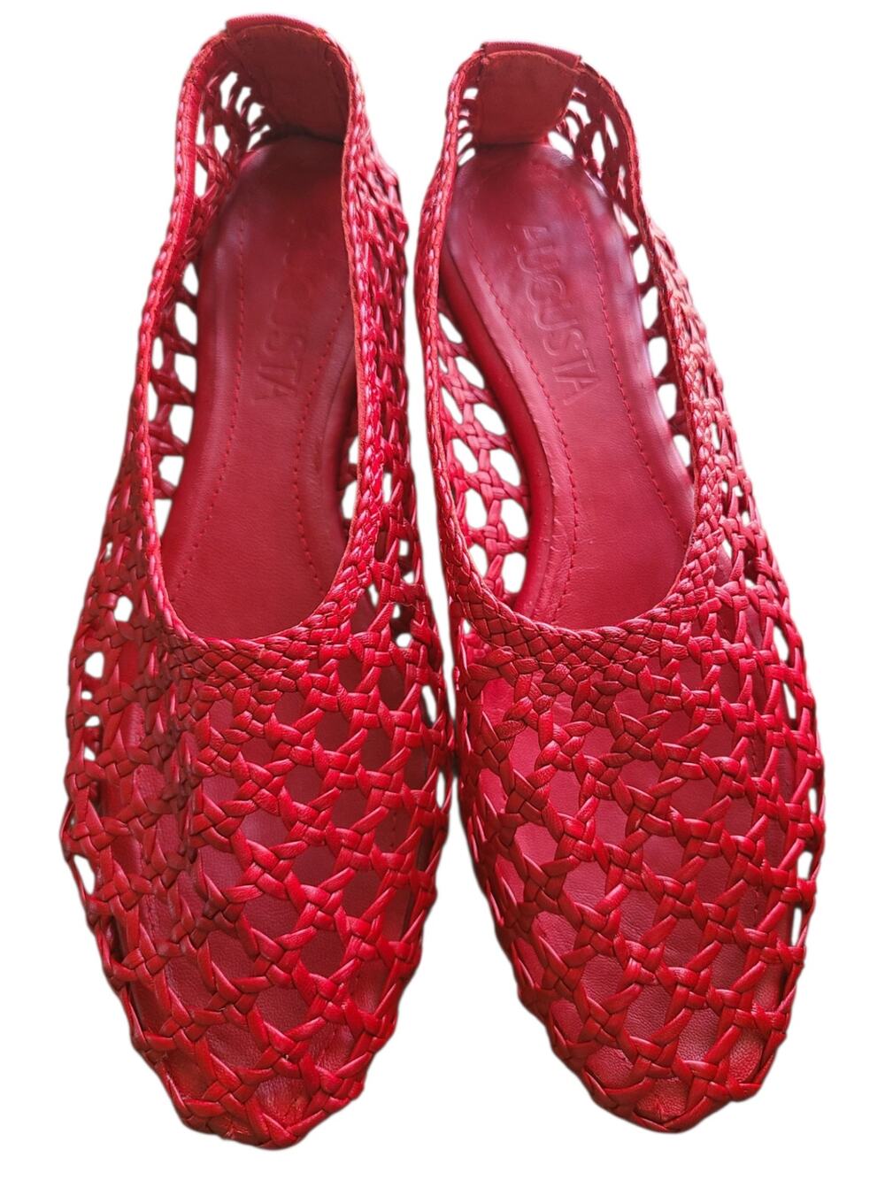 Augusta the Brand Ava Woven Leather Ballet Flats Red Size 37